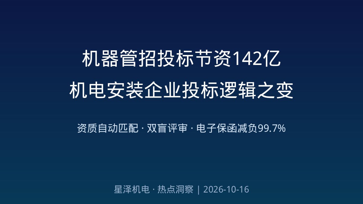 3117个项目、859亿中标额、节资142亿!湖南住建“机器管招投标”全面铺开:资质业绩机器匹配、专家盲抽技术标盲评、保函替保证金减负99.7%,机电安装企业投标的游戏规则彻底变了