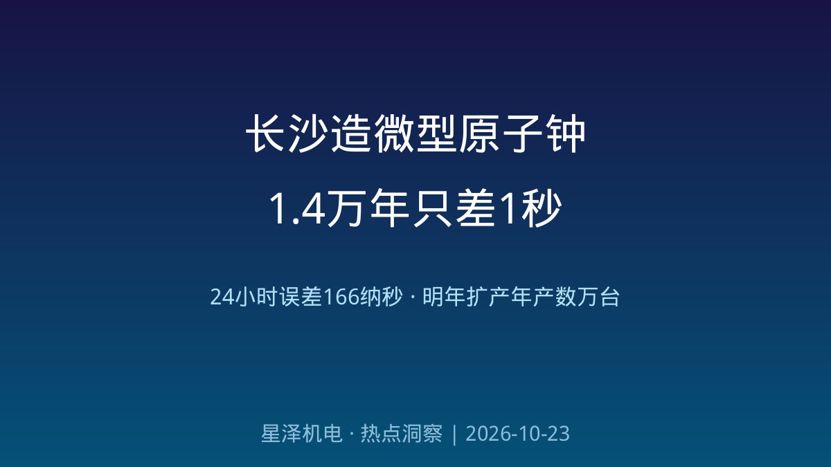 走1.4万年只差1秒!长沙望城造出国内领先微型原子钟:24小时守时误差仅166纳秒、价格为进口同类三分之一、扩产线明年投产剑指年产数万台——0.001℃的温度敏感,把精密恒温厂房与洁净产线变成机电安装的高精尖考场